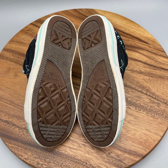 Converse Chuck Taylor All Star CTAS Shoes Womens 7.5 Black Peace Signs Casual - Picture 7 of 8